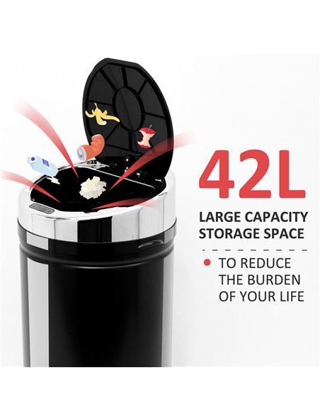HOMCOM 42L Stainless Steel Sensor Trash Can W/ Bucket-Black 03-0045 - pic 69527 | FastDaddyshop