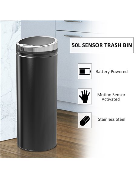 HOMCOM 50L Stainless Steel Sensor Trash Can W/ Bucket-Black 03-0046 - pic 69535 | FastDaddyshop