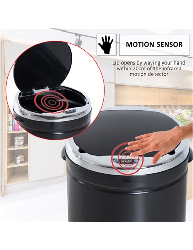 HOMCOM 50L Stainless Steel Sensor Trash Can W/ Bucket-Black 03-0046
