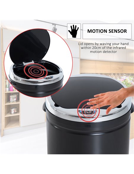 HOMCOM 50L Stainless Steel Sensor Trash Can W/ Bucket-Black 03-0046 - pic 69536 | FastDaddyshop