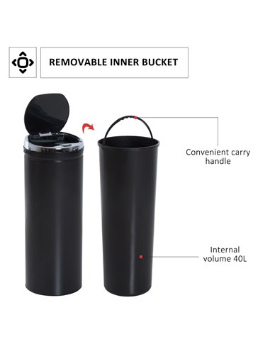 HOMCOM 50L Stainless Steel Sensor Trash Can W/ Bucket-Black 03-0046