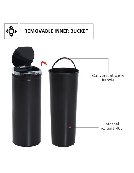 HOMCOM 50L Stainless Steel Sensor Trash Can W/ Bucket-Black 03-0046 - pic 69537 | FastDaddyshop