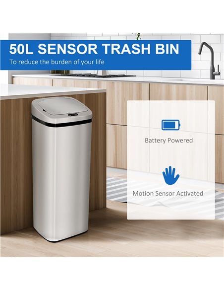 HOMCOM 50L Infrared Touchless Automatic Motion Sensor Dustbin Stainless Steel Trash Can Home Office 851-004 - pic 69544 | FastDaddyshop