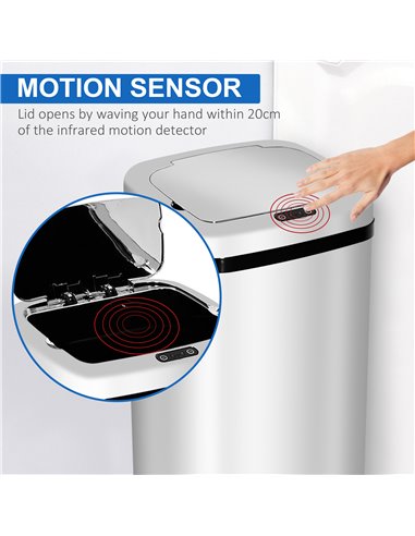 HOMCOM 50L Infrared Touchless Automatic Motion Sensor Dustbin Stainless Steel Trash Can Home Office 851-004
