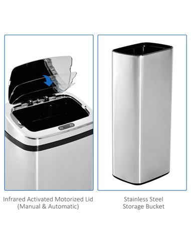 HOMCOM 50L Infrared Touchless Automatic Motion Sensor Dustbin Stainless Steel Trash Can Home Office 851-004
