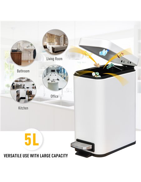 HOMCOM 5L Rectangular Compact Bin Steel Body Removable Bucket Quiet-Close Lid w/ Pedal Lid Rubbish Trash Can Garbage Tidy Clean  - pic 69553 | FastDaddyshop