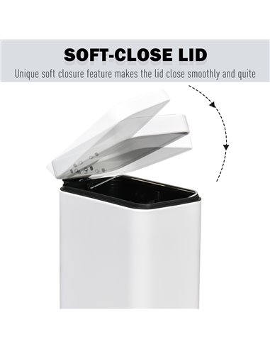 HOMCOM 5L Rectangular Compact Bin Steel Body Removable Bucket Quiet-Close Lid w/ Pedal Lid Rubbish Trash Can Garbage Tidy Clean 