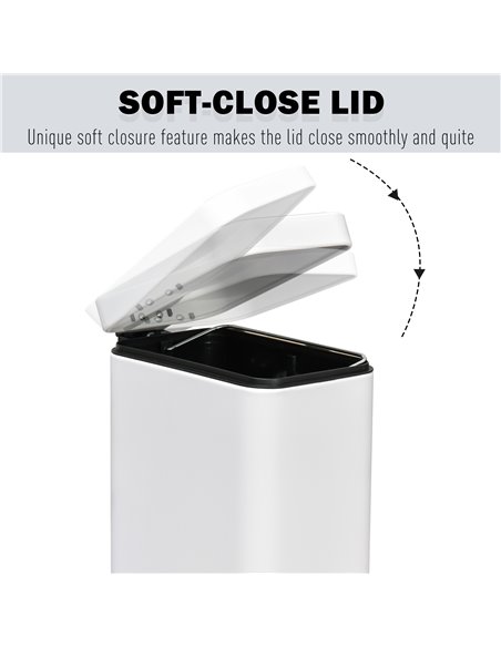 HOMCOM 5L Rectangular Compact Bin Steel Body Removable Bucket Quiet-Close Lid w/ Pedal Lid Rubbish Trash Can Garbage Tidy Clean  - pic 69554 | FastDaddyshop