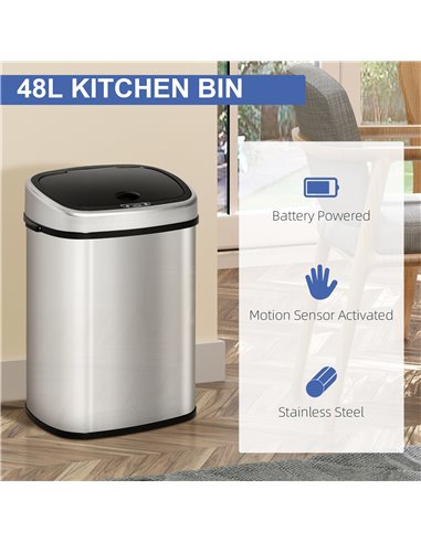 HOMCOM Stainless Steel Sensor Dustbin Automatic Touchless Rubbish Garbage Waste Bin 48L 851-011V01