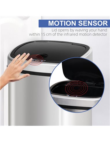HOMCOM Stainless Steel Sensor Dustbin Automatic Touchless Rubbish Garbage Waste Bin 48L 851-011V01