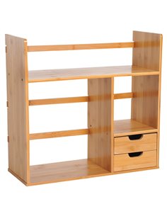 HOMCOM Desk Organiser, Bamboo Desktop Bookshelf with 2 Drawers and Stationery Storage, Reversible Use 920-044