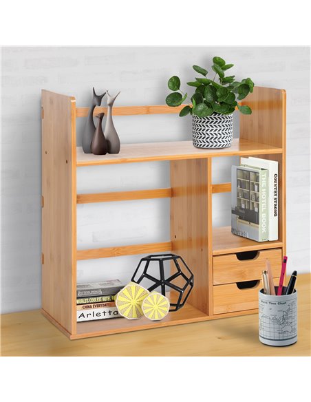 HOMCOM Desk Organiser, Bamboo Desktop Bookshelf with 2 Drawers and Stationery Storage, Reversible Use 920-044 - pic 69578 | FastDaddyshop