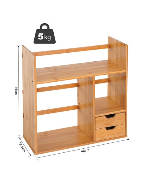HOMCOM Desk Organiser, Bamboo Desktop Bookshelf with 2 Drawers and Stationery Storage, Reversible Use 920-044 - pic 69579 | FastDaddyshop