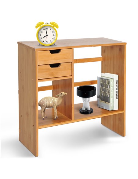HOMCOM Desk Organiser, Bamboo Desktop Bookshelf with 2 Drawers and Stationery Storage, Reversible Use 920-044 - pic 69580 | FastDaddyshop