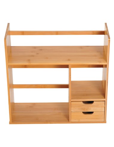 HOMCOM Desk Organiser, Bamboo Desktop Bookshelf with 2 Drawers and Stationery Storage, Reversible Use 920-044