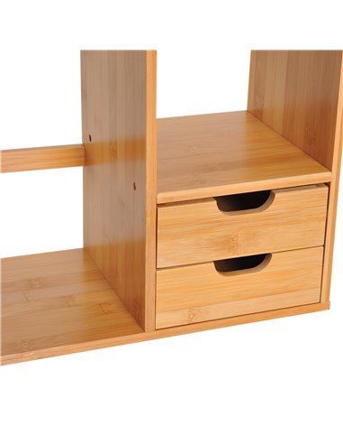 HOMCOM Desk Organiser, Bamboo Desktop Bookshelf with 2 Drawers and Stationery Storage, Reversible Use 920-044