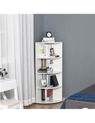 HOMCOM Wood Corner Shelf 4 Tier Unit Freestanding Bookshelf Plants Stand Display Shelf Modern Decoration White 836-090WT