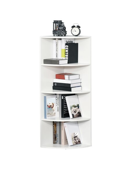 HOMCOM Wood Corner Shelf 4 Tier Unit Freestanding Bookshelf Plants Stand Display Shelf Modern Decoration White 836-090WT - pic 69587 | FastDaddyshop