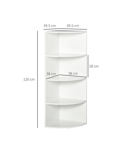 HOMCOM Wood Corner Shelf 4 Tier Unit Freestanding Bookshelf Plants Stand Display Shelf Modern Decoration White 836-090WT