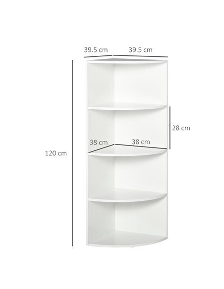 HOMCOM Wood Corner Shelf 4 Tier Unit Freestanding Bookshelf Plants Stand Display Shelf Modern Decoration White 836-090WT - pic 69588 | FastDaddyshop