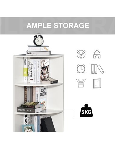 HOMCOM Wood Corner Shelf 4 Tier Unit Freestanding Bookshelf Plants Stand Display Shelf Modern Decoration White 836-090WT