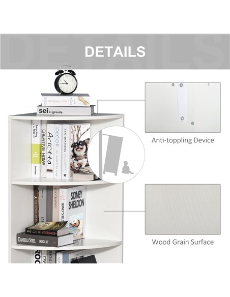 HOMCOM Wood Corner Shelf 4 Tier Unit Freestanding Bookshelf Plants Stand Display Shelf Modern Decoration White 836-090WT - pic 69590 | FastDaddyshop