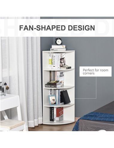HOMCOM Wood Corner Shelf 4 Tier Unit Freestanding Bookshelf Plants Stand Display Shelf Modern Decoration White 836-090WT