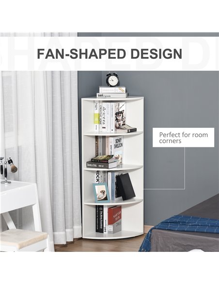 HOMCOM Wood Corner Shelf 4 Tier Unit Freestanding Bookshelf Plants Stand Display Shelf Modern Decoration White 836-090WT - pic 69591 | FastDaddyshop