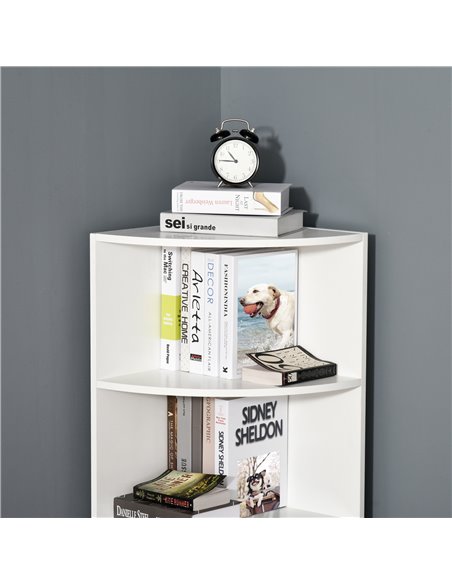 HOMCOM Wood Corner Shelf 4 Tier Unit Freestanding Bookshelf Plants Stand Display Shelf Modern Decoration White 836-090WT - pic 69592 | FastDaddyshop