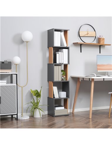 HOMCOM 5-Tier Bookshelf Modern Freestanding Storage Shelving for Living Room, Study, Dark Grey 836-538CG