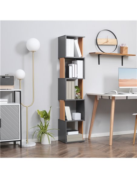 HOMCOM 5-Tier Bookshelf Modern Freestanding Storage Shelving for Living Room, Study, Dark Grey 836-538CG - pic 69596 | FastDaddyshop