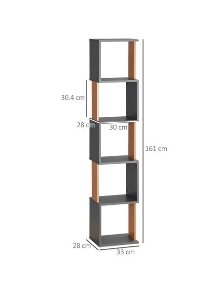 HOMCOM 5-Tier Bookshelf Modern Freestanding Storage Shelving for Living Room, Study, Dark Grey 836-538CG - pic 69597 | FastDaddyshop