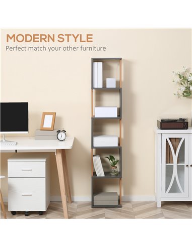 HOMCOM 5-Tier Bookshelf Modern Freestanding Storage Shelving for Living Room, Study, Dark Grey 836-538CG
