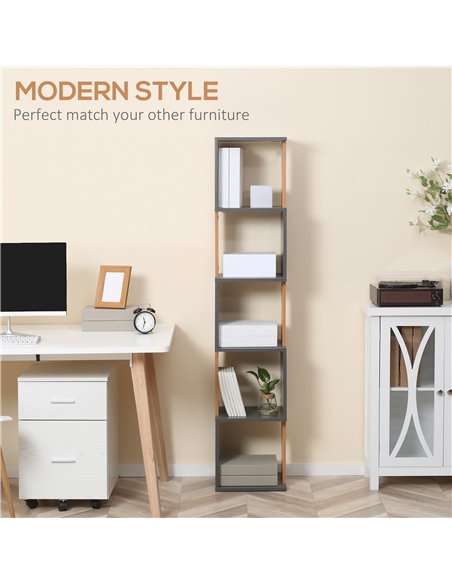 HOMCOM 5-Tier Bookshelf Modern Freestanding Storage Shelving for Living Room, Study, Dark Grey 836-538CG - pic 69598 | FastDaddyshop