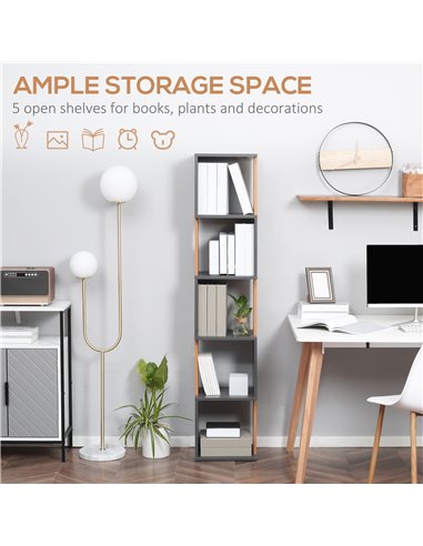 HOMCOM 5-Tier Bookshelf Modern Freestanding Storage Shelving for Living Room, Study, Dark Grey 836-538CG