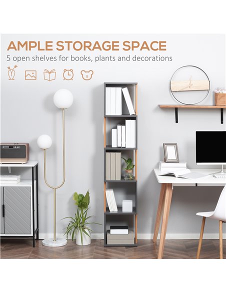 HOMCOM 5-Tier Bookshelf Modern Freestanding Storage Shelving for Living Room, Study, Dark Grey 836-538CG - pic 69599 | FastDaddyshop