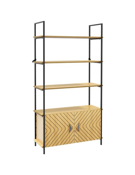 HOMCOM Industrial Bookshelf 4-Tier Shelving with Double Door Cabinet and Metal Frame for Living Room, Bedroom, Oak Tone 838-383V - pic 69604 | FastDaddyshop