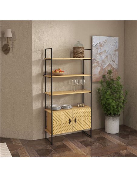 HOMCOM Industrial Bookshelf 4-Tier Shelving with Double Door Cabinet and Metal Frame for Living Room, Bedroom, Oak Tone 838-383V - pic 69605 | FastDaddyshop
