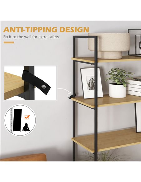 HOMCOM Industrial Bookshelf 4-Tier Shelving with Double Door Cabinet and Metal Frame for Living Room, Bedroom, Oak Tone 838-383V - pic 69609 | FastDaddyshop