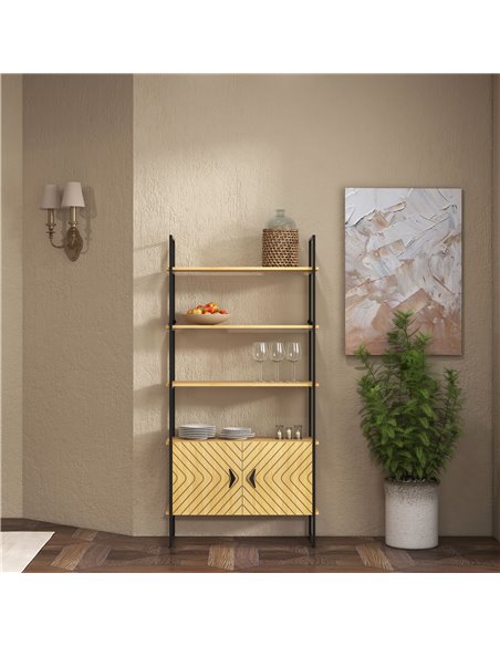 HOMCOM Industrial Bookshelf 4-Tier Shelving with Double Door Cabinet and Metal Frame for Living Room, Bedroom, Oak Tone 838-383V - pic 69611 | FastDaddyshop