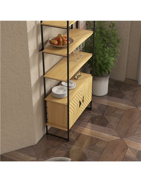 HOMCOM Industrial Bookshelf 4-Tier Shelving with Double Door Cabinet and Metal Frame for Living Room, Bedroom, Oak Tone 838-383V - pic 69612 | FastDaddyshop