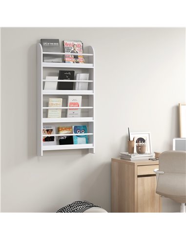 HOMCOM Wood Wall/Standing Magazine Holders Book Rack Shelf 4 Tiers Space Saving Design Water Resist Home Office Decoration 836-1