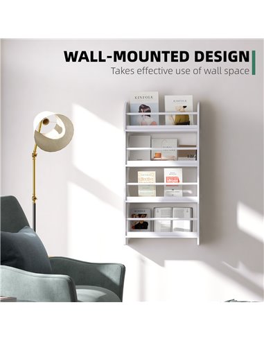 HOMCOM Wood Wall/Standing Magazine Holders Book Rack Shelf 4 Tiers Space Saving Design Water Resist Home Office Decoration 836-1