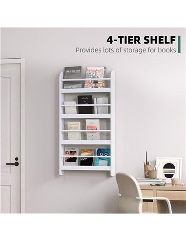 HOMCOM Wood Wall/Standing Magazine Holders Book Rack Shelf 4 Tiers Space Saving Design Water Resist Home Office Decoration 836-1
