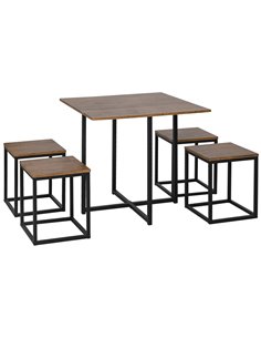 HOMCOM 5 PCS Industrial Table & Stool Set, Black-Brown 835-083V01