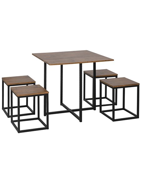 HOMCOM 5 PCS Industrial Table & Stool Set, Black-Brown 835-083V01 - pic 69631 | FastDaddyshop