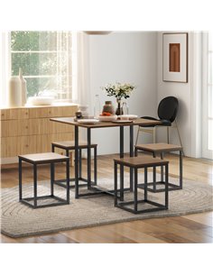 HOMCOM 5 PCS Industrial Table & Stool Set, Black-Brown 835-083V01 2