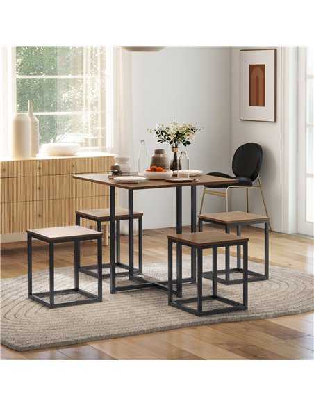 HOMCOM 5 PCS Industrial Table & Stool Set w/ Metal Frame Home Dining Stylish Square Compact Seating Chair Beautiful Cool Black B - pic 69632 | FastDaddyshop