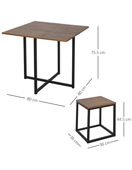 HOMCOM 5 PCS Industrial Table & Stool Set w/ Metal Frame Home Dining Stylish Square Compact Seating Chair Beautiful Cool Black B - pic 69633 | FastDaddyshop