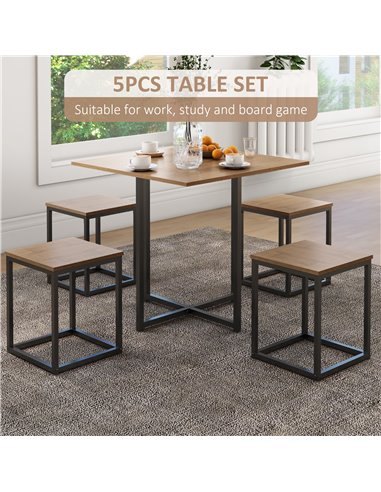 HOMCOM 5 PCS Industrial Table & Stool Set w/ Metal Frame Home Dining Stylish Square Compact Seating Chair Beautiful Cool Black B